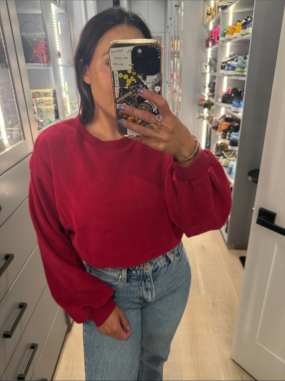 Vuori Raspberry Red Cropped Crew Sweatshirt